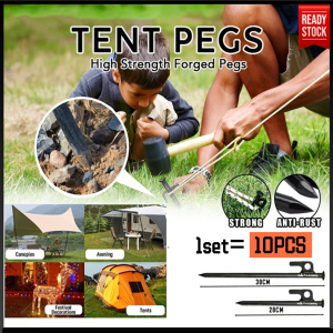 J&D(ขายดี)[10ชิ้น]สมอบกเต็นท์ tent pegs สมอบกเต็นท์ 30cm 1แพ็ค10ชิ้น หมุด การตั้งแคมป์ สมอบก เหล็กหล่อ ความยาว เหล็กชุบแข็ง 3 ความยาว