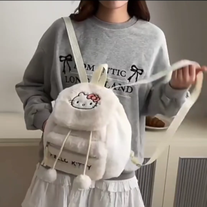 (READY STOCK) Kuromi Melody Beg Sekolah Kartun Comel Plush Fluffy Girl Backpack Cute Anime Crossbody Bag 可爱毛绒书包公仔背包双肩包