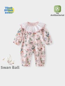 TONGLIANCHUXIN | Cotton Floral Lace Collar Long Sleeve Baby Onesie For Girls Spring Autumn