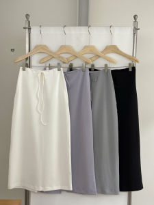 Korean Style High Waist Straight Cut Mid-Length A-Line Skirt for Women Spring Summer New Style Elastic Waist Drawstring Split Slimming Versatile Simple Skirt