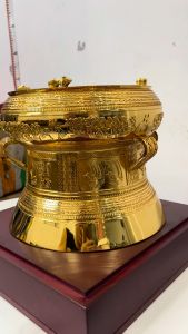 Quả trống đồng đk 25cm nặng 3.5kg mạ vàng 24k cực bóng đẹp và sang trọng làm quà tặng ý nghĩa
