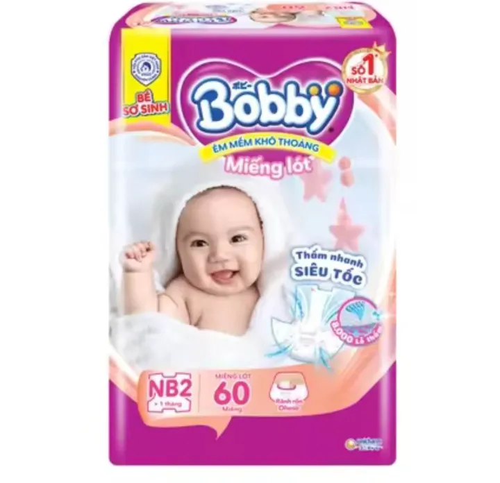 Miếng Lót Bé Sơ Sinh Bobby Newborn 2 ( NB2 60 ) 60 Miếng Cho Bé Lớn Hơn 1 Tháng