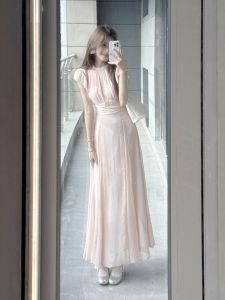 French Gentle Style Slim Fit Dress Waist Cinched Fairy Long Dress Summer 2026 Fashionable Unique Elegant Soft Polyester Fiber