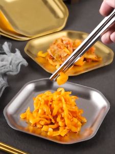 PDM 304 Stainless Steel Korean Kimchi Plate Square Snack Plate Golden Dessert Plate Bone Plate
