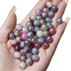 20pcs 10mm Shiny Blue Light Pearl Crackle Crystal Glass Beads Round Loose Spacer Beads for Bracelet Necklace DIY Jewelry Making Accessories