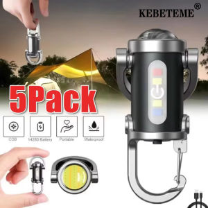 KEBETEME 5PCS Mini Rechargeable Keychain Flashlights 800LM EDC COB Work Light Torch Ultra Bright Mini Portable Lantern for Searching Hiking