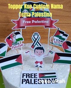 Topper Kue Custom Nama Tema Palestina untuk Hiasan Kue Ulang Tahun Anak (Toper Cake Palestine)
