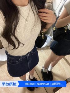 Deep Blue Denim Mini Skirt High Waist A-Line Half Body Skirts for plus Size Women Pear Shape Body Spring New Style Casual Wear
