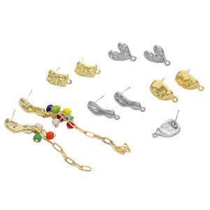 ต่างหูยาวรูปวงรีต่างหูหัวใจนูนเว้า1คู่/ถุงพร้อมสายห้อยสำหรับแขวนสำหรับเครื่องประดับทำเครื่องเพชร DIY