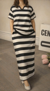 Qiqi Plus Size For Women Terno Blouse And Skirt Stripes Suit 2316