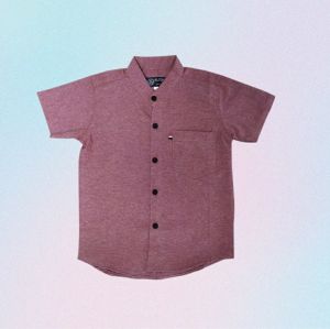 Kemeja Polos Anak Lengan Pendek Kerah Shanghai Bahan Oxford