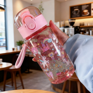 Kids Water Bottle Cute Capybara Cartoon Plastic Cup Straw & Hand with Large Water Cute Capybara Rainbow Outdoor Portable Bottle
