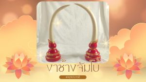 งาช้างเรซิ่น ขนาดใหญ่ ฐานสีแดง ประดับและเป็นพุทธบูชาหิ่งพระหรือโต๊ะพระ