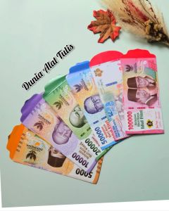 Ampau amplop lebaran tema Uang versi Panjang 100 Lembar Mix 10 Karakter