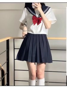 Basic Black White Three-Book Uniform Skirt Long Sleeve Sailor Suit Student Gingham Skirt Set College Style Summer Collection
