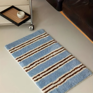 VIKAMA Black White Brown Striped Soft Floor Mat Neutral Style Non Slip Absorbent Bedroom Bathroom Decor Rug