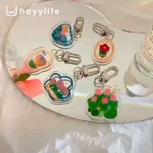 HAYYLIFE Gantungan Kunci Bunga Tulip Akrilik – Aksesori Tas Lucu & Kreatif + Rantai Kunci HL-FCF879