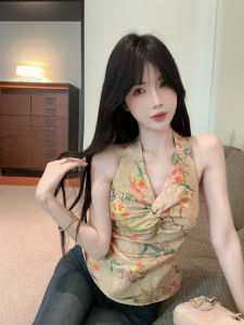 GUZILIAN | New Chinese Style Floral Embroidery Halter Neck Tube Top Women Summer Thai Spicy Girl V-Neck Wrap Bustier Unique Beautiful