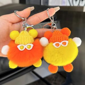 พวงกุญแจพู่ขนกระต่ายตุ๊กตาสัตว์ถ่านหินขนยาวน่ารักมีจี้ตกแต่งกุญแจรถพวงกุญแจห้อยกระเป๋าน่ารัก