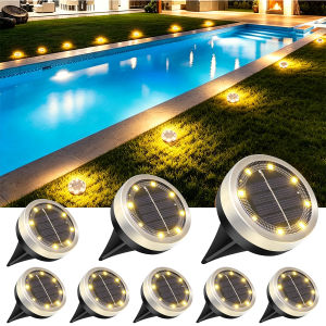 8LED Solar Ground Light IP65 Waterproof Stainless Steel Auto On Off 200mAh Battery 2 Colors White Warm for Garden Pathway Lawn