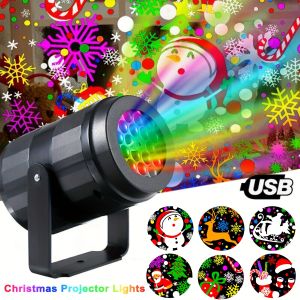 16 Pattern Christmas Projector USB LED Lighting Santa Claus Snowflake Projection Light for NewYear Party Indoor Decor Fairy Lamp