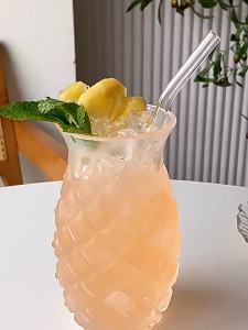 HENGHOME แก้วค็อกเทลรูปสับปะรดขนาด480มล. ถ้วยน้ำดื่มสุดสร้างสรรค์แก้วน้ำใสแก้วไวน์แดงถ้วยสำหรับปาร์ตี้บาร์บ้าน