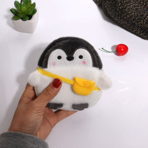 Cute Mini Penguin Plush Coin Purse Cartoon Style Zipper Coin Card Holder for Couples Youth Velvet Interior Structure