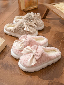 รองเท้าแตะผ้าฝ้ายลายผีเสื้อสำหรับผู้หญิง ฤดูใบไม้ร่วง/ฤดูหนาว รองเท้าแตะแบบสวมในบ้าน รองเท้าเด็กแรกเกิด รองเท้าแตะผ้าฝ้าย ขนแกะ รองเท้าแตะแบบสวม