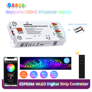 DOMRAEM ESP8266 WLED USB-C Addressable LED Controller Supports WS2811/12/12B/13/14/15/05Digital Strips etc. 800RGB IC | 16A Fuse