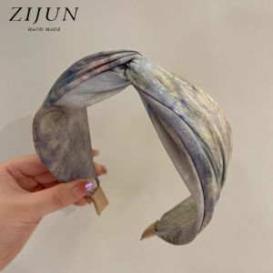 Chinese Style Orchid Print Wide Edge Hair Hoop