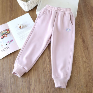 Thickened Fleece Childrens Casual Pants Autumn Winter New Style One-Piece Velvet Sports Pants Stylish Baby Warm Sweatpants