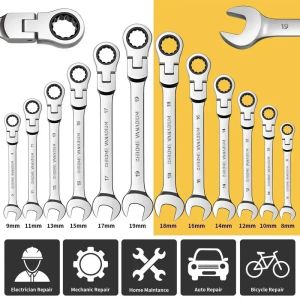 New 1pcs Ratcheting Combination Wrench Set 8-17mm Metric Flex Head Ratcheting Wrench Chrome Vanadium Steel Spanner with Bag