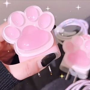 (1เซตมี5ชิ้น )🔥ส่งจากไทย🔥3D Cat Claw เคส สายชาร์จ ออปโป USB 20w 18w 35w ลายการ์ตูนน่ารัก สำหรับ For Apple Power Adapter 18W/20Wตัวถนอมสายชาร์จ Cable Protector