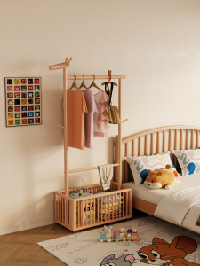 DONGMU | Wooden Clothes Rack and Dirty Laundry Basket for Children