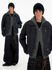 MADWITCH | Retro Stylish Deconstructed Water Washed Plane Button Denim Jacket