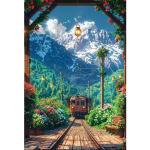 Jigsaw Puzzle for Adults 500/1000/1200/2000PCS Spring Train Landscape Artwork Mindful Game Stress Relief Decor Gift