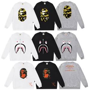 ขายส่งแบรนด์แฟชั่นญี่ปุ่น BAPE เสื้อสเวตเตอร์ขนแกะคอกลมแขนยาวพิมพ์ลายมนุษย์ลิง