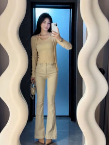 Retro Metal Button Bell Bottom Jeans Womens mid High Waist Slimming Flared Pants Ladies Cotton Stretch Denim Blue Color