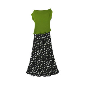 La Chapelle | Off-Shoulder Waist-Cinching Short Sleeve Top Floral Bodycon Skirt