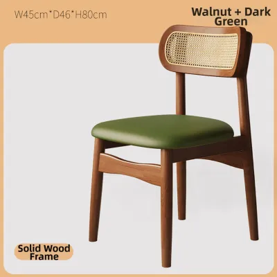 Vintage Solid Wood Rattan Dining Chair