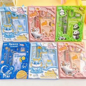 HF 5 in 1 Stationery Set Childrens Giveaways Gift Items For Kids Christmas Pencil with Box Gift
