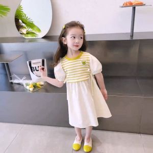 [PRINCESS KESLI] 1-9 Tahun Dress Kaos Stripe Anak Perempuan Pearl Princess Bahan Katun Lembut