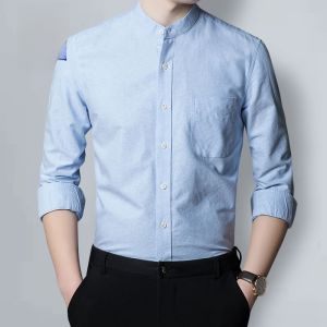 ROMON | Lormen Mens Long Sleeve Cotton Shirt Casual Style Spring Autumn New Business Leisure Iron Free Stand Collar Workwear Jacket