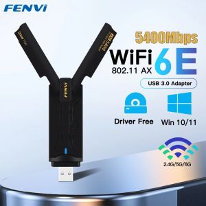 Fenvi | FENVI AX5400 WiFi 6E USB Adapter Dongle Tri Band 2.4G/5G/6GHz USB3.0 WiFi 6 Network Card Antenna For Laptop Win10/11 Driver Free