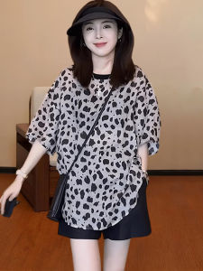 Shalldoer | Fashion Anti-Aging Set Women Summer 2025 Casual Loose Leopard Print Short Sleeve T-Shirt Wide Leg Shorts Two Piece Set