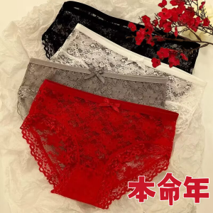 สีแดง ผ้าฝ้าย เซ็กซี่ กางเกงใน ผู้หญิง ชุดชั้นใน ระบายอากาศได้ดี สบายไม่มีร่องรอย ดีไซน์ สามเหลี่ยมแต่งงาน กางเกง สําหรับหญิงสาว