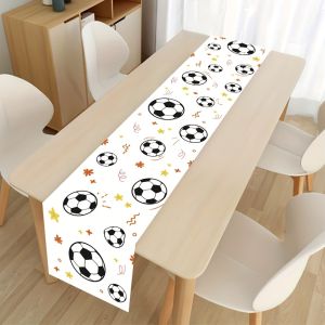 1PC Soccer Table Runner Soccer Game Day Decor Polyester Fabric Table Cloth For Football Themed Birthday Party Soccer Match Decor