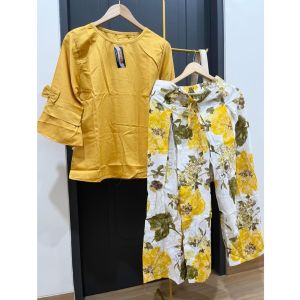 ●ECLAIRE● 0IS Setelan Celana Kulot Lebaran fashion Muslim Idul Fitri Idul Adha floral flower bunga kasual Casual Formal Kuning