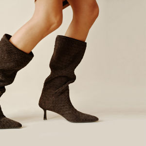 Elegant High Heel Fashion Sheep Velvet Long Boots