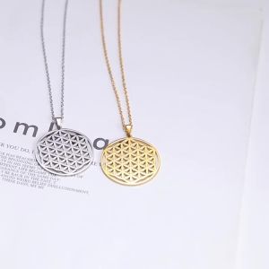 Aesthetic Vintage Viking Flower of Life Geometry Round Necklace Pendant Fashion Chain Wicca Amulet Stainless Steel Jewelry Gifts